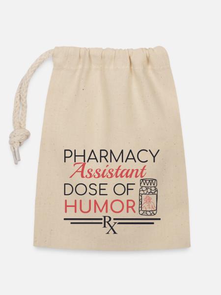 Assistant(e) en pharmacie | Une dose d’humour - Sac cadeau en coton avec cordon (14 x 20 cm) - nature