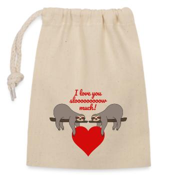 Valentine's Day Sayings Sloth I love you slow much - Closable cotton gift bag (14x20cm) - nature - Front