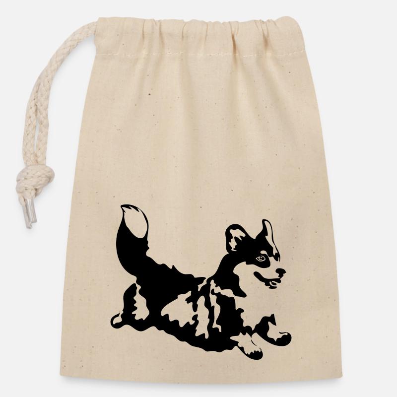 Corgi - Closable cotton gift bag (14x20cm) - nature