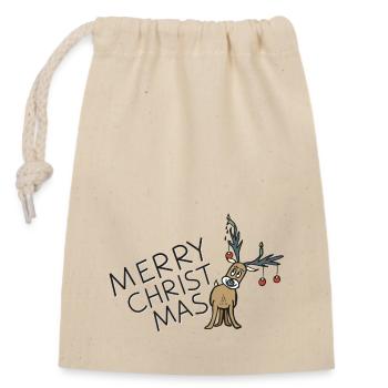 Merry Christmas Reindeer - Verschließbarer Geschenkbeutel aus Baumwolle (14x20cm) - Natur - Vorne