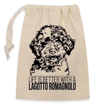 Lagotto Romagnolo life is better Hunde Wilsigns - Verschließbarer Geschenkbeutel aus Baumwolle (14x20cm) - Natur - Vorne