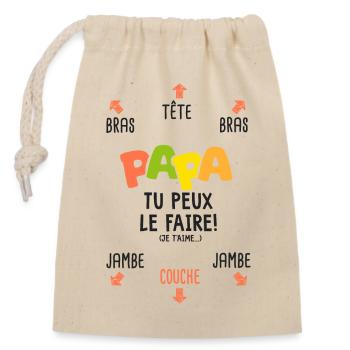 papa tu peux le faire naissance bébé - Sac cadeau en coton avec cordon (14 x 20 cm) - nature - Devant