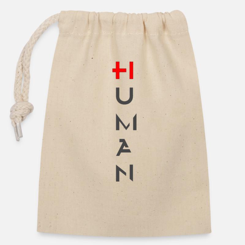 HUMAIN - Sac cadeau en coton avec cordon (14 x 20 cm) - nature