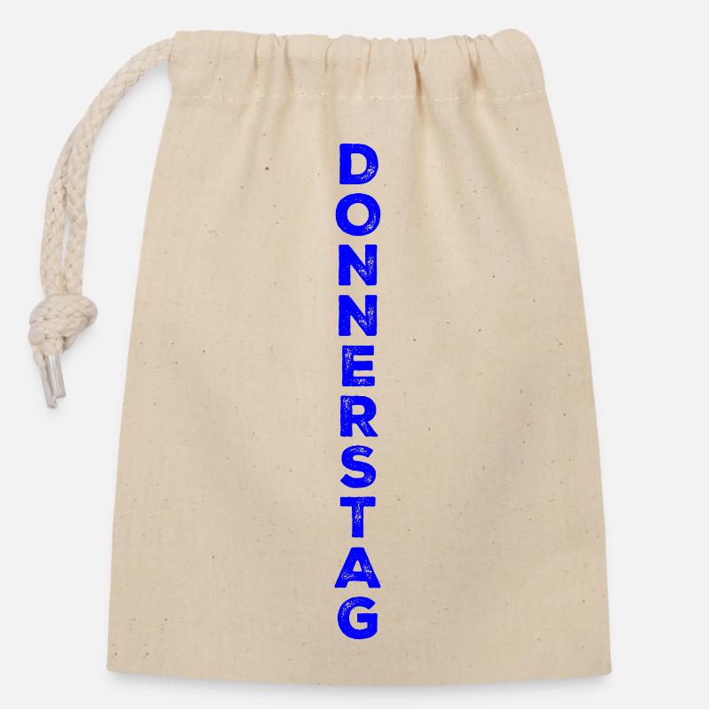 Jeudi - bleu - Sac cadeau en coton avec cordon (14 x 20 cm) - nature