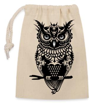 Un hibou noir - Sac cadeau en coton avec cordon (14 x 20 cm) - nature - Devant