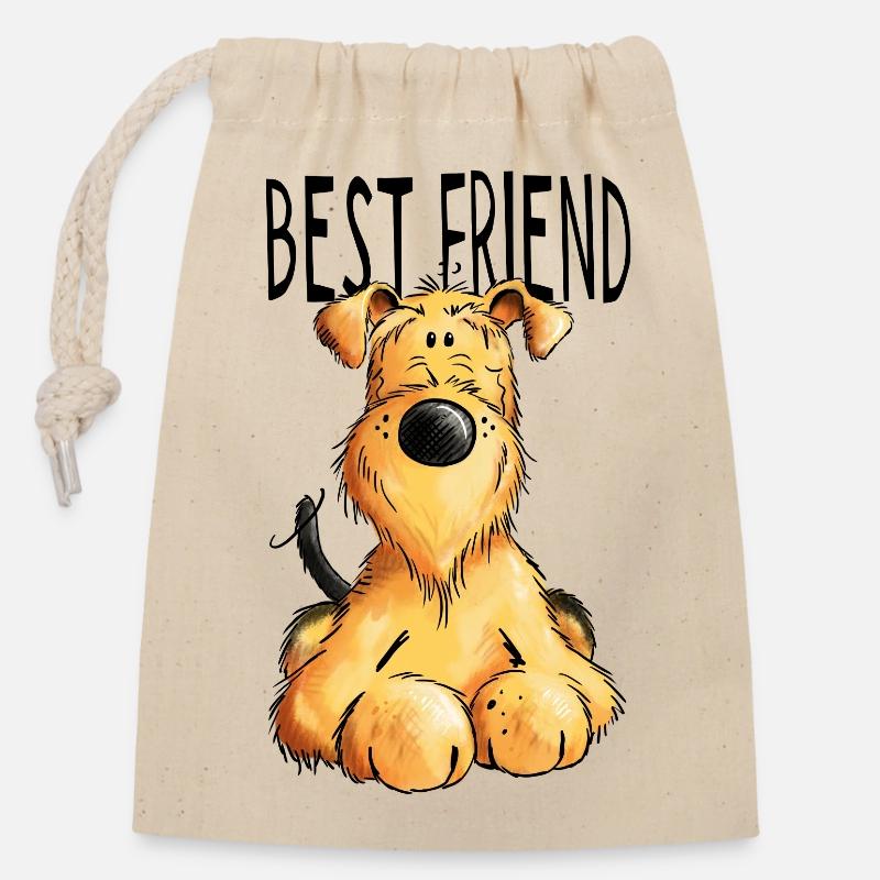 Drôle Airedale Terrier - Chien - Cadeau - Sac cadeau en coton avec cordon (14 x 20 cm) - nature