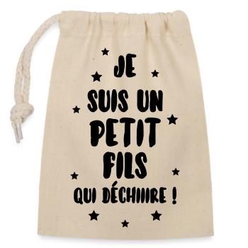 Fils / Fille / Petit-Fils / Petite-Fille - Sac cadeau en coton avec cordon (14 x 20 cm) - nature - Devant