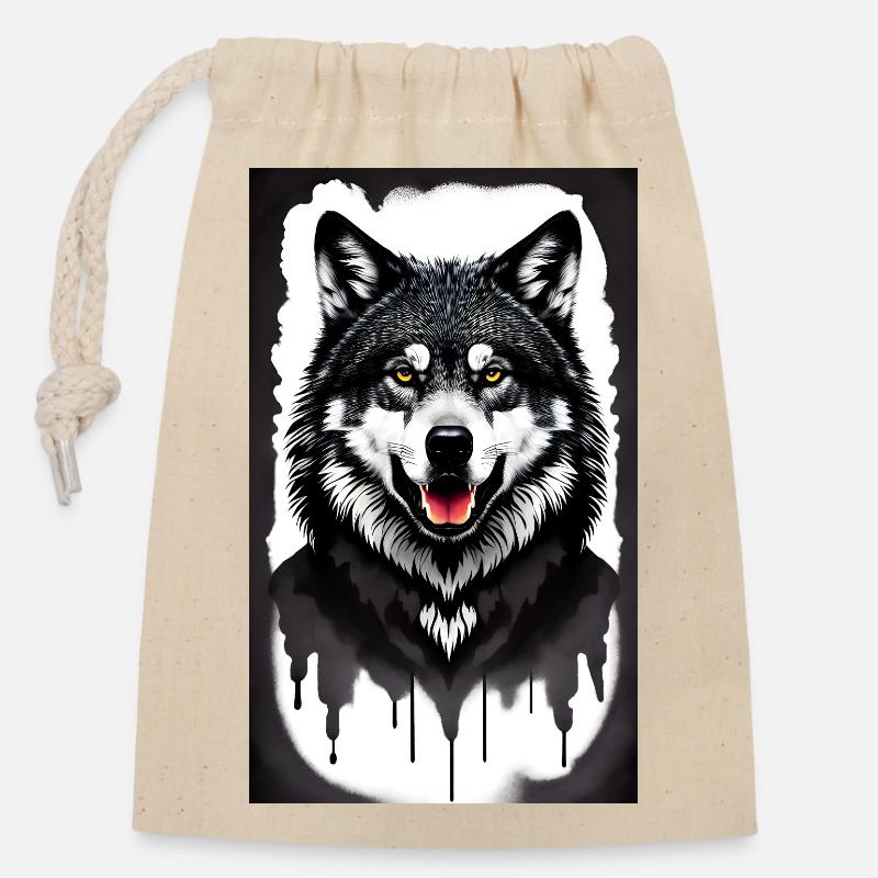 Wolfportrait - Verschließbarer Geschenkbeutel aus Baumwolle (14x20cm) - Natur