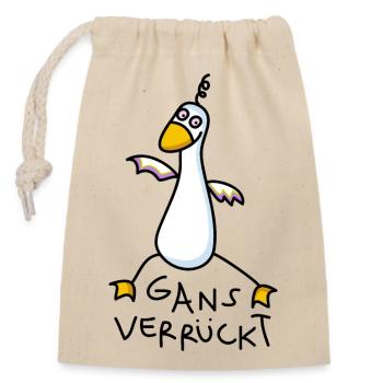 Gans verrückt - Verschließbarer Geschenkbeutel aus Baumwolle (14x20cm) - Natur - Vorne