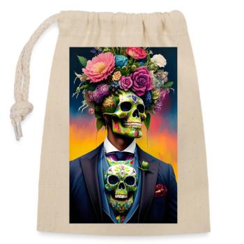 ARTWORK Flower Skull - Verschließbarer Geschenkbeutel aus Baumwolle (14x20cm) - Natur - Vorne