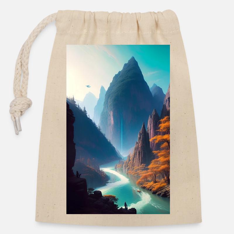 River Mountains - Closable cotton gift bag (14x20cm) - nature