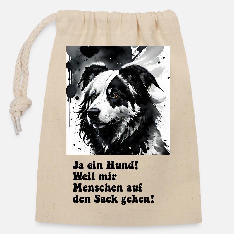 Hund Menschen - Verschließbarer Geschenkbeutel aus Baumwolle (14x20cm) - Natur
