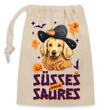 Halloween Golden Retriever Süsses oder Saures - Verschließbarer Geschenkbeutel aus Baumwolle (14x20cm) - Natur - Vorne