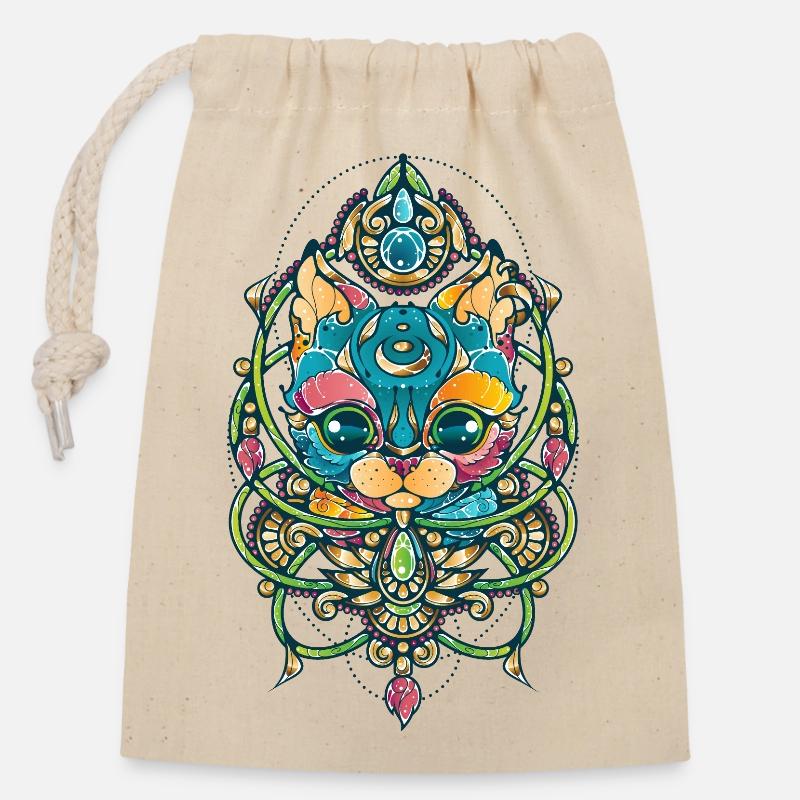 Mystical Cat - Closable cotton gift bag (14x20cm) - nature