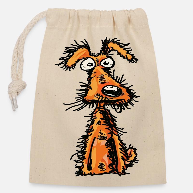 Chien funky - Sac cadeau en coton avec cordon (14 x 20 cm) - nature