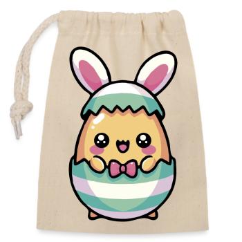 Lapin de Pâques Chibi mignon dans un œuf - Sac cadeau en coton avec cordon (14 x 20 cm) - nature - Devant