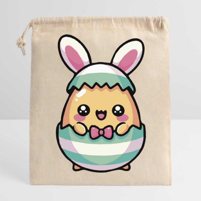 Cute Chibi Easter Bunny in a Egg Closable cotton gift bag (14x20cm)