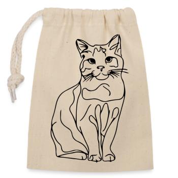 Cat_ dessin au trait - Sac cadeau en coton avec cordon (14 x 20 cm) - nature - Devant