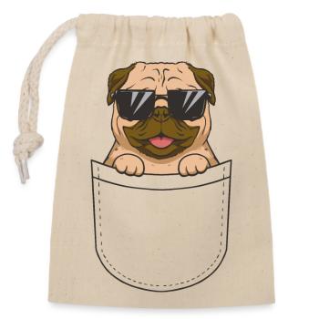 Pug Pocket Sonnenbrille - Verschließbarer Geschenkbeutel aus Baumwolle (14x20cm) - Natur - Vorne