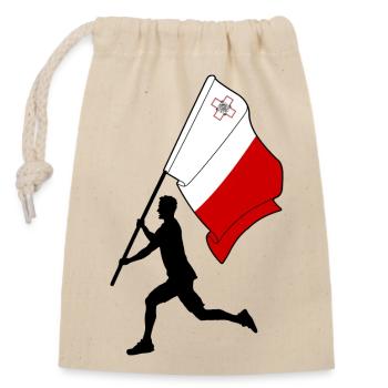 Flagge Malta Mann läuft - Verschließbarer Geschenkbeutel aus Baumwolle (14x20cm) - Natur - Vorne