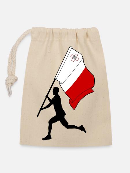 Flagge Malta Mann läuft - Verschließbarer Geschenkbeutel aus Baumwolle (14x20cm) - Natur
