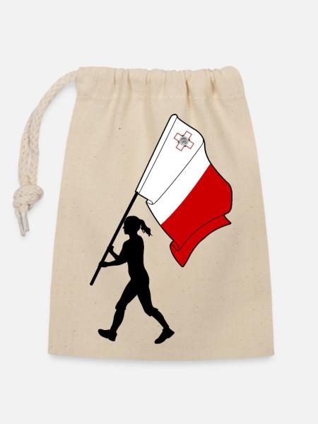 Flagge Malta Frau zu Fuß - Verschließbarer Geschenkbeutel aus Baumwolle (14x20cm) - Natur