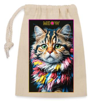 Kunstvolle Katze - Verschließbarer Geschenkbeutel aus Baumwolle (14x20cm) - Natur - Vorne