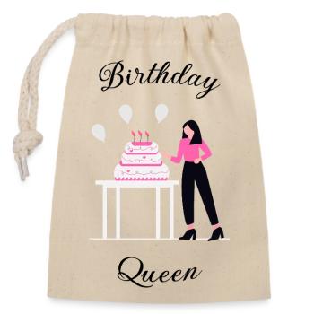 Reine d’anniversaire - Sac cadeau en coton avec cordon (14 x 20 cm) - nature - Devant