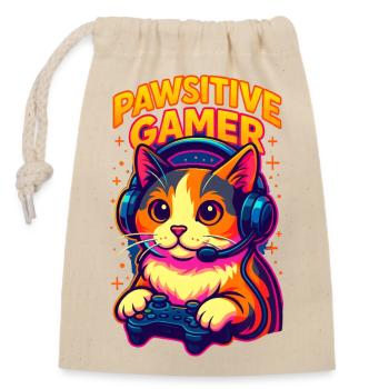 Chat gamer dynamique avec casque, j'adore les chats - Sac cadeau en coton avec cordon (14 x 20 cm) - nature - Devant