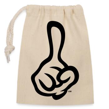 Erhobener Zeigefinger (Finger / Rechte Hand / 1C) - Verschließbarer Geschenkbeutel aus Baumwolle (14x20cm) - Natur - Vorne