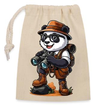 Drôle d’aventure de camping de randonnée Panda Explorer - Sac cadeau en coton avec cordon (14 x 20 cm) - nature - Devant
