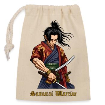 Samurai Warrior – Japanese Warrior with Katana - Closable cotton gift bag (14x20cm) - nature - Front