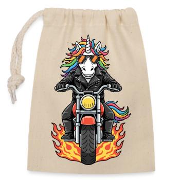 Cool Biker Unicorn Motorrad Flammen - Verschließbarer Geschenkbeutel aus Baumwolle (14x20cm) - Natur - Vorne