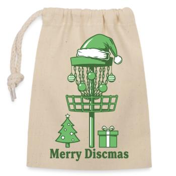 Merry Discsmas Disc Golf Basket Weihnachtsbaum - Verschließbarer Geschenkbeutel aus Baumwolle (14x20cm) - Natur - Vorne