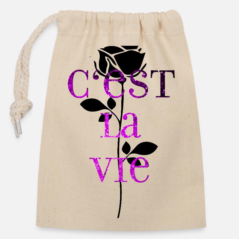 C'est La Vie mood vibe - Verschließbarer Geschenkbeutel aus Baumwolle (14x20cm) - Natur