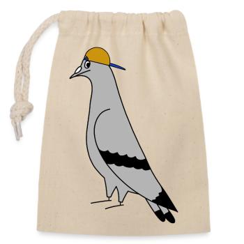 Pigeon with Cap – Urban Minimal Illustration - Verschließbarer Geschenkbeutel aus Baumwolle (14x20cm) - Natur - Vorne