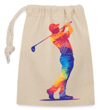 Bunter Golfer-Schwung - Verschließbarer Geschenkbeutel aus Baumwolle (14x20cm) - Natur - Vorne