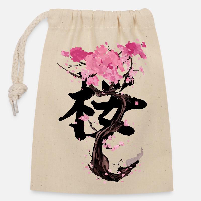 Sakura-Baum mit seinem Kanji - Verschließbarer Geschenkbeutel aus Baumwolle (14x20cm) - Natur