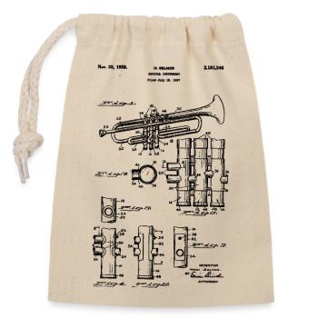 Trumpet – Technical Drawing Vintage Patent - Closable cotton gift bag (14x20cm) - nature - Front