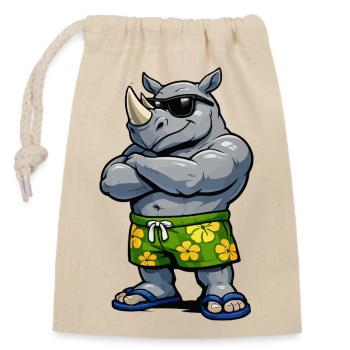 Rhinoceroswith Hibiscus Shorts - Closable cotton gift bag (14x20cm) - nature - Front