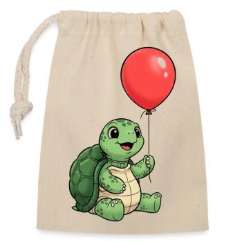 Turtle Kids T-Shirt mit rotem Ballon – Schildkröte - Verschließbarer Geschenkbeutel aus Baumwolle (14x20cm) - Natur - Vorne