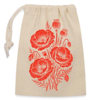 Crimson Poppy Bouquet - Closable cotton gift bag (14x20cm) - nature - Front