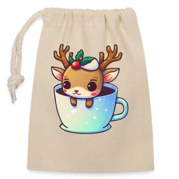 Cute Christmas Animal Inside A Mug - Reindeer - Closable cotton gift bag (14x20cm) - nature - Front