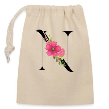 Elégante lettre 'T' avec des fleurs - Sac cadeau en coton avec cordon (14 x 20 cm) - nature - Devant