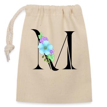 Elégante lettre 'M' avec des fleurs - Sac cadeau en coton avec cordon (14 x 20 cm) - nature - Devant