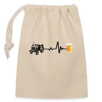 Tractor and Beer Heartbeat Line - Closable cotton gift bag (14x20cm) - nature - Front