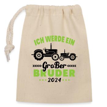 Ich werde 2024 Großer Bruder sein Traktor - Sac cadeau en coton avec cordon (14 x 20 cm) - nature - Devant