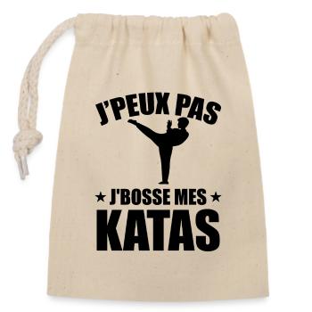 Je Peux Pas Je Bosse Mes Katas - Sac cadeau en coton avec cordon (14 x 20 cm) - nature - Devant