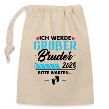 Ich werde Großer Bruder 2025 - Verschließbarer Geschenkbeutel aus Baumwolle (14x20cm) - Natur - Vorne