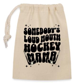 Humorous phrase mom hockey player - Closable cotton gift bag (14x20cm) - nature - Front